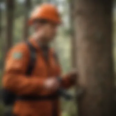 A professional arborist assessing a tree's health