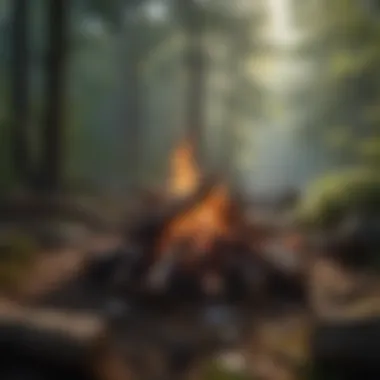 Campfire surrounded by forest in North Carolina