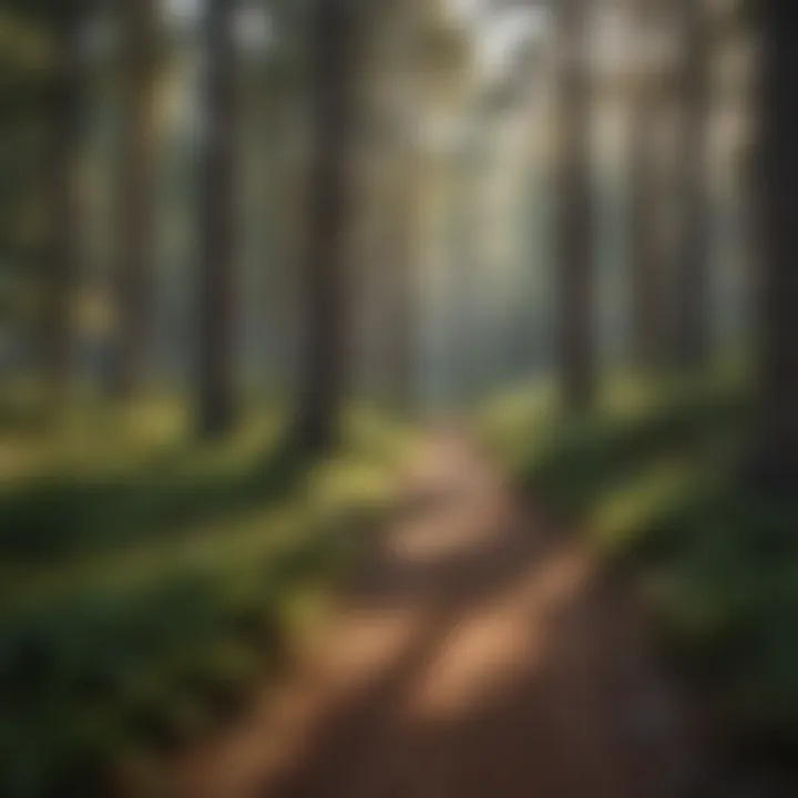 Hiking trail winding through a lush pine tree forest