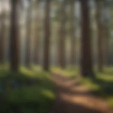 Hiker in a Ponderosa Pine Grove A hiker enjoying the tranquility of a ponderosa pine grove, surrounded by lush greenery and soft light.