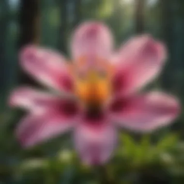 Intricate Beauty of Rare Flora A close-up of a rare flower blooming in its natural habitat, showcasing its intricate petal structure.