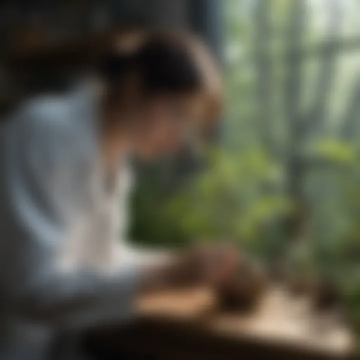 A researcher examining a rare plant specimen in a laboratory setting, emphasizing conservation efforts.