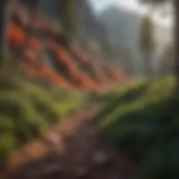 A panoramic view of the Red Mountain Hiking Trail showcasing its rugged terrain and lush vegetation