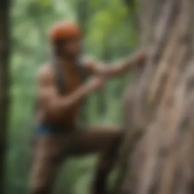 A climber carefully navigating a challenging route amidst nature