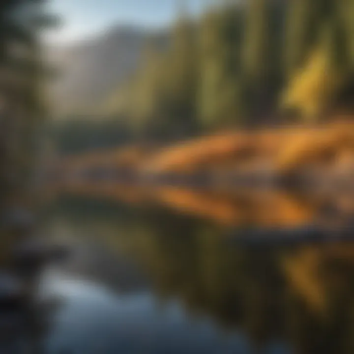 A serene lake nestled in the mountains, reflecting the sky