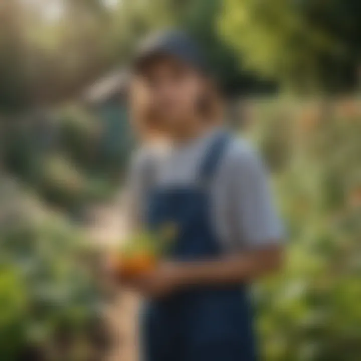 A teenager engaged in outdoor work at a community garden