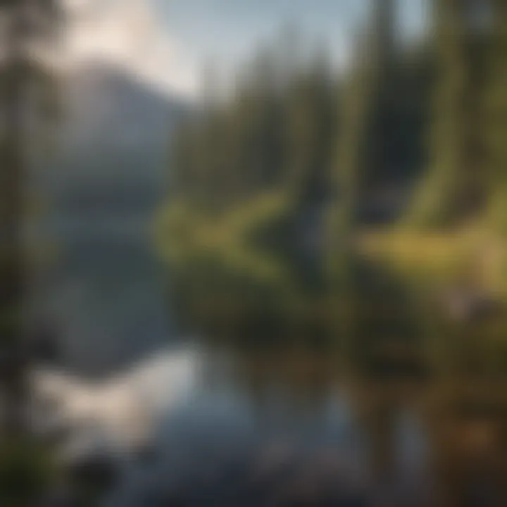 A tranquil lake surrounded by mountains