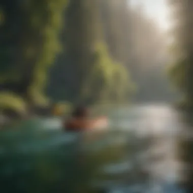 Adventurers kayaking on the tranquil waters of the Snake River.