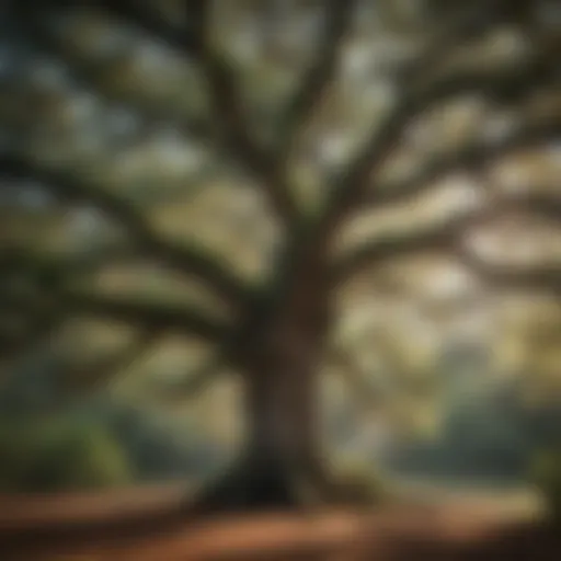 Majestic southern oak tree draped in Spanish moss