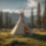 A traditional teepee set against the backdrop of Yellowstone's stunning landscape