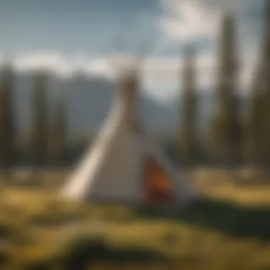 Traditional Teepee in Yellowstone A traditional teepee set against the backdrop of Yellowstone's stunning landscape