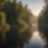 Scenic view of a tranquil lake in West Virginia reflecting the sunrise