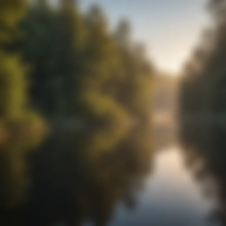 Scenic view of a tranquil lake in West Virginia reflecting the sunrise