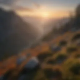 A breathtaking view of a black mountain landscape at sunrise