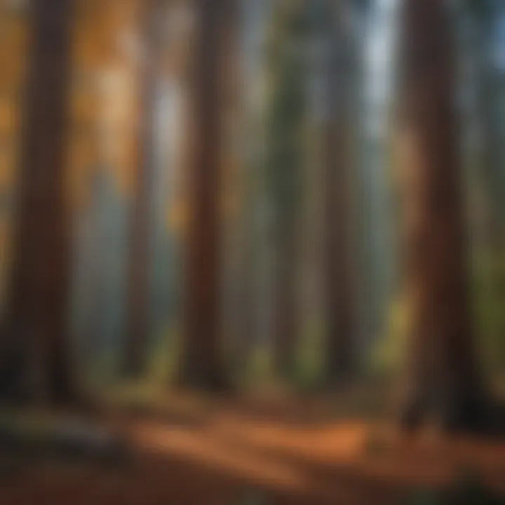 A panoramic view of a sequoia grove during autumn