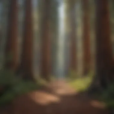Forest Path Among Giants A serene forest path lined with giant sequoias