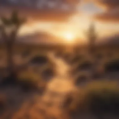 Dramatic Desert Sunset Illuminating the Arid Landscape Stunning sunset over a vast desert landscape