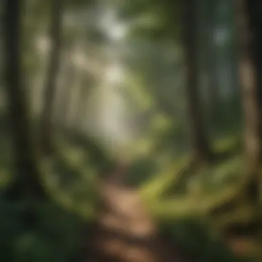 Scenic Trail Through Verdant Wilderness Lush forest trail winding through vibrant greenery