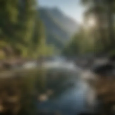 Serene Rivers Amidst Mountain Peaks Tranquil rivers flowing through the mountainous terrain