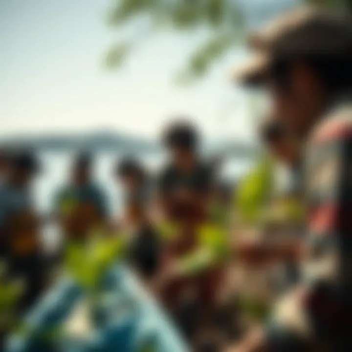 A group engaging in a bay side conservation activity