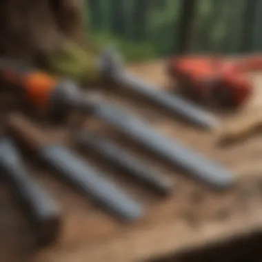 Different tree cutting tools on a wooden surface