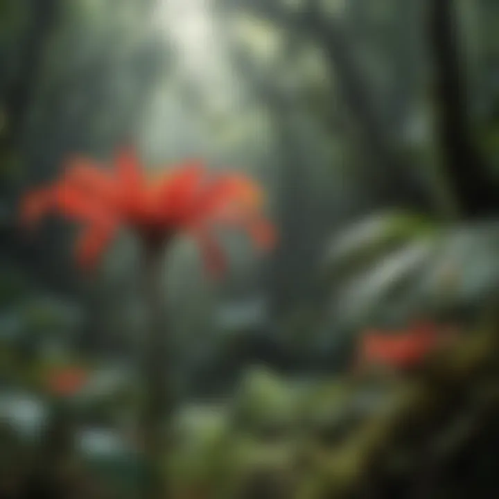 A close-up of vibrant flora in the El Yunque rainforest, highlighting its biodiversity