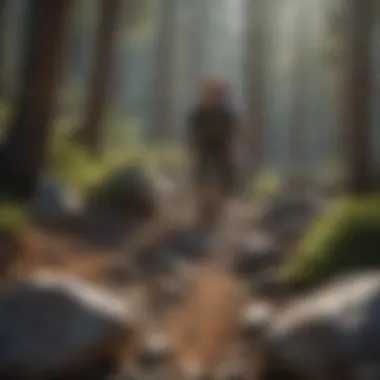 Hiker navigating rocky terrain on a Mt. Shasta trail