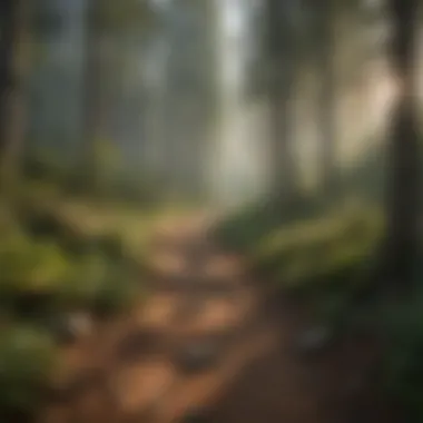 Panoramic View of the Winding Forest Trail A panoramic view of a winding trail through the forest