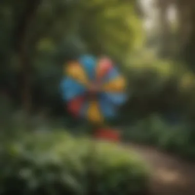 Vintage pinwheel designs displayed in a garden