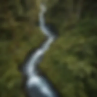 Hoh Rainforest's enchanting waterfalls from above An aerial perspective of the majestic Hoh Rainforest with streams and waterfalls