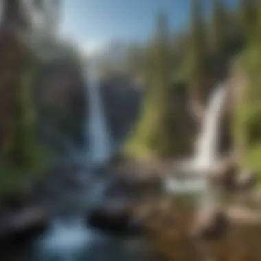 A panoramic view of multiple waterfalls in Idaho's pristine wilderness.