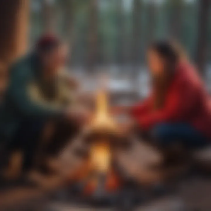 A cozy gathering by a fire, highlighting community spirit in Santa Fe during winter