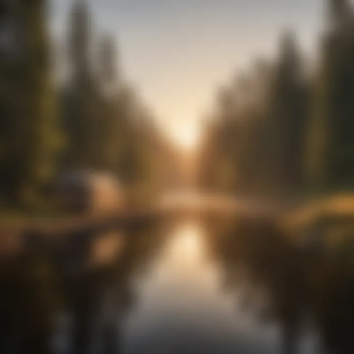 Campers enjoying a sunset by a calm water body