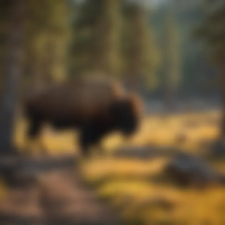 Wildlife sighting at a camping area, featuring bison grazing nearby