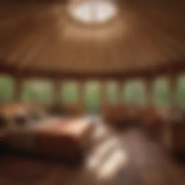 Interior of a Sustainable Yurt Interior of a cozy yurt showcasing sustainable living