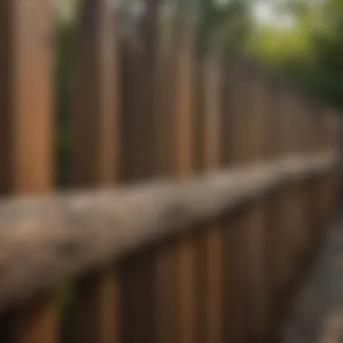 Detailed view of a wooden fence undergoing restoration