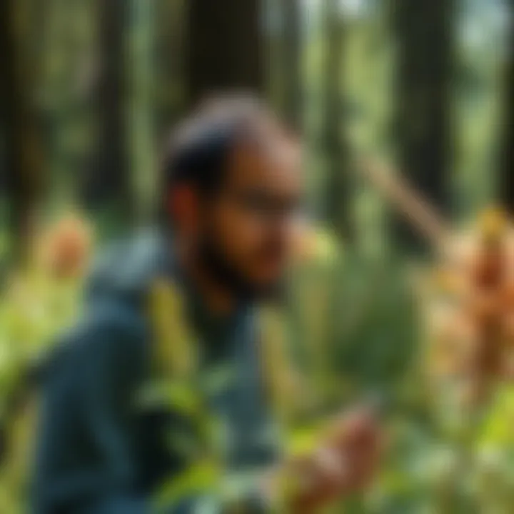 Research Initiatives on Plant Life in Redwood National Park Researcher studying plant life in the park