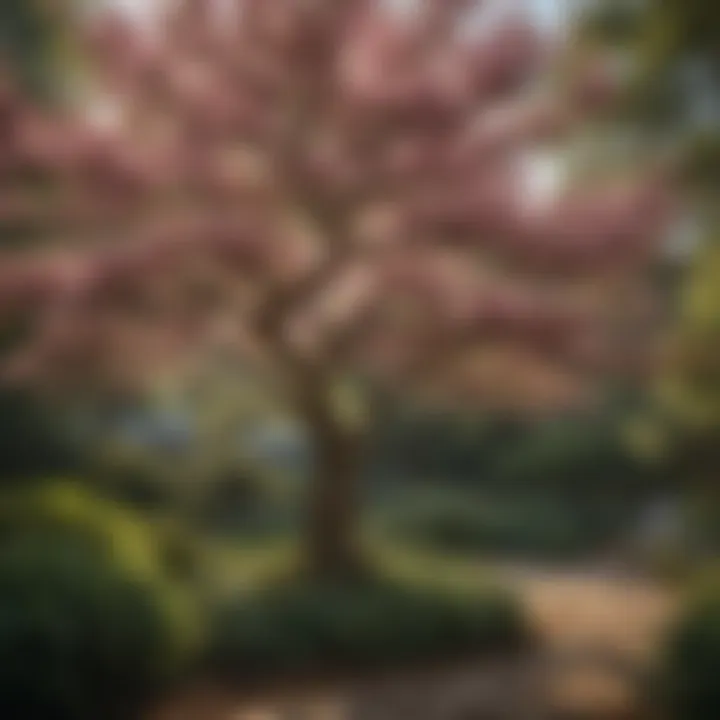 A landscape view of a magnolia tree adorned with large, fragrant flowers, enhancing the beauty of a West Virginia garden.