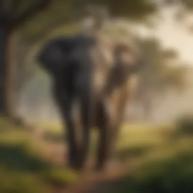 Asian Elephant in Grassland Region Asian elephant wandering through a grassland region