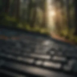 A detailed view of a keyboard with data entry software open on a computer screen