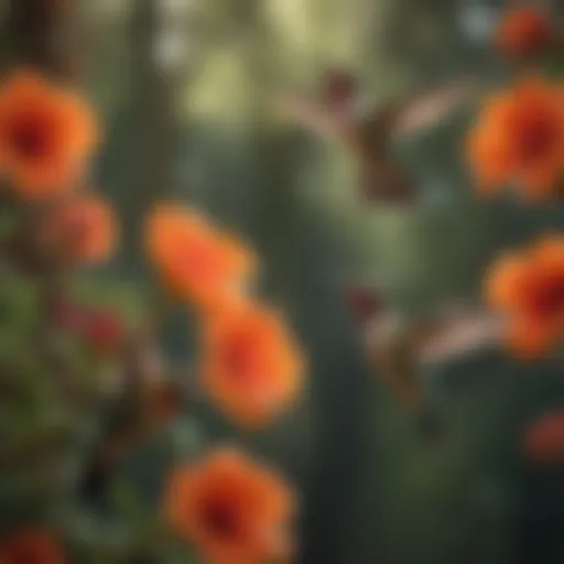 Vibrant red and orange tubular flowers attracting hummingbirds