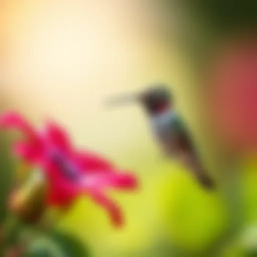 A ruby-throated hummingbird perched on a vibrant flower, showcasing its iridescent feathers.