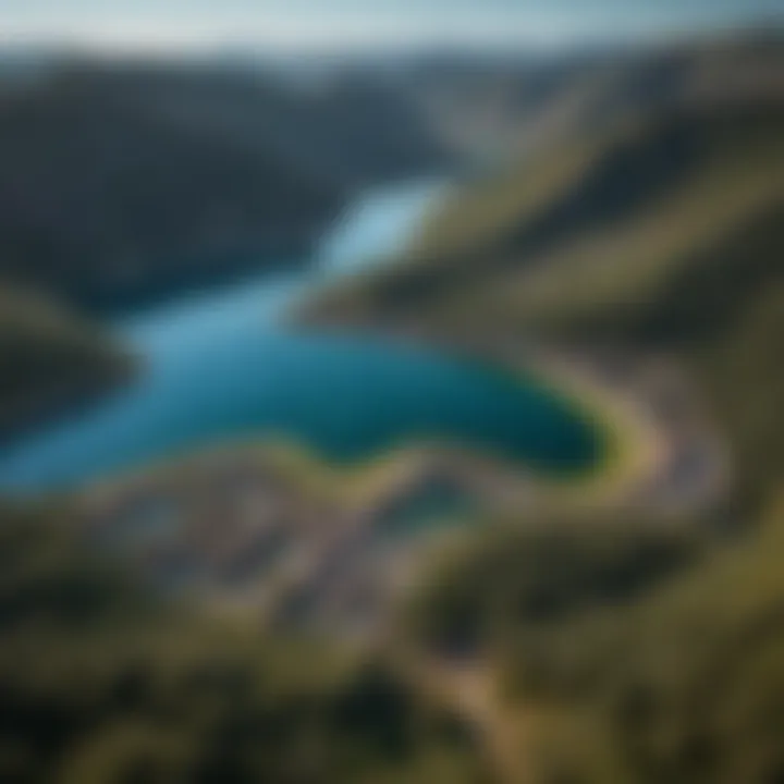 Stunning aerial view of Lake Canyon Marina showcasing the turquoise waters and surrounding green hills.