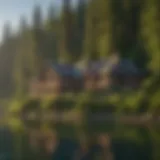 View of Lake Quinault Lodge surrounded by dense forest