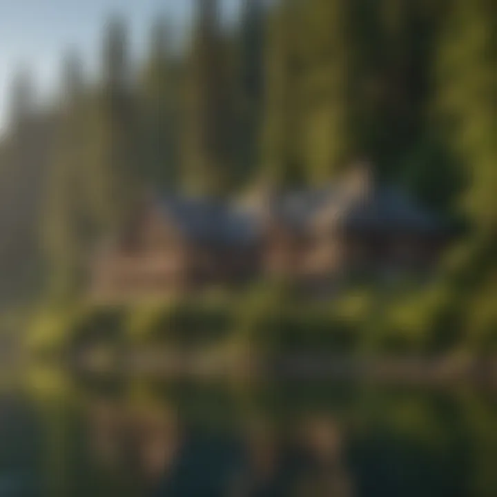 View of Lake Quinault Lodge surrounded by dense forest