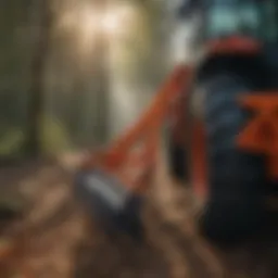 Close-up view of a robust limb rake attached to a tractor