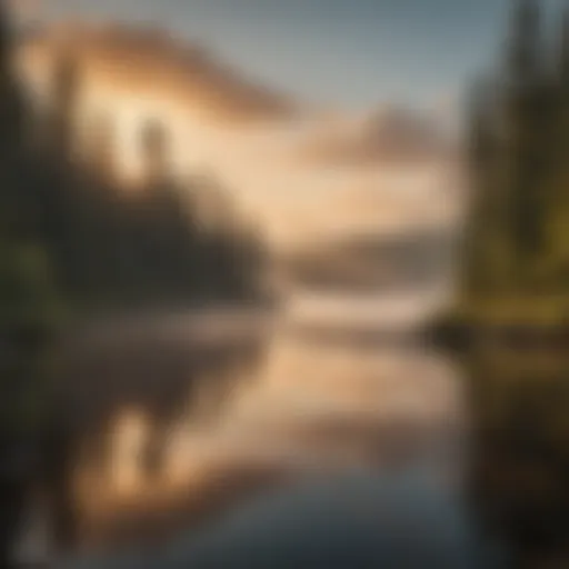 A serene view of Long Lake at sunrise with mist over the water