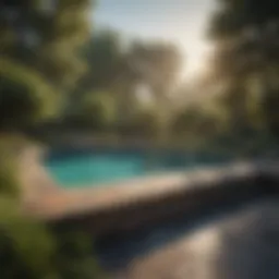 A serene residential pool surrounded by lush landscaping.