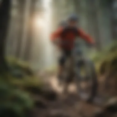 Mountain biker navigating a rocky terrain with determination