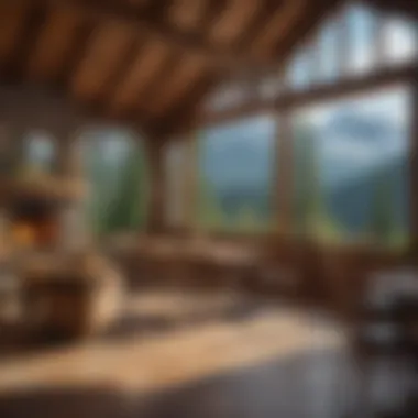 A cozy reception area with a view of the mountains